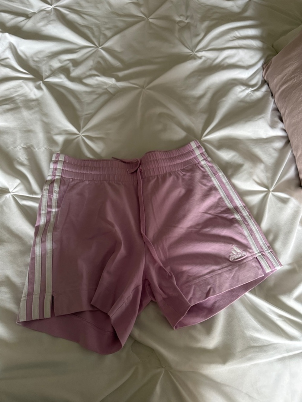 adidas Pink 3‑Stripe Athletic Shorts